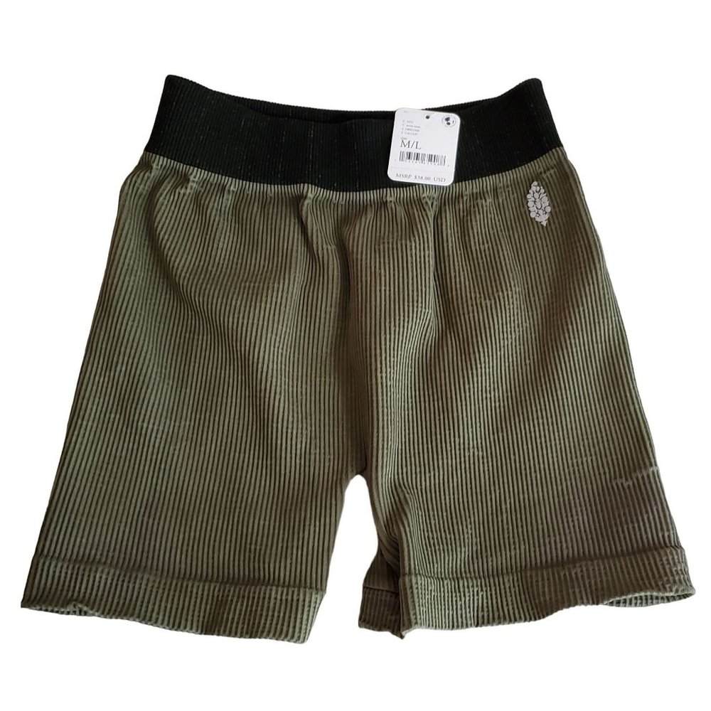 Ribbed Olive Green Bike Shorts with Black Waistband- No Tags